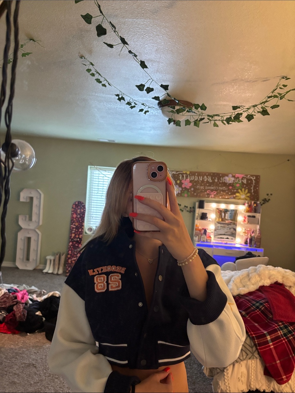 Forever 21 Black and White Cropped Varsity Jacket with Orange Patch